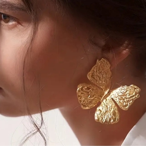 Gold Butterfly Statement Earrings - Picture 5 of 16